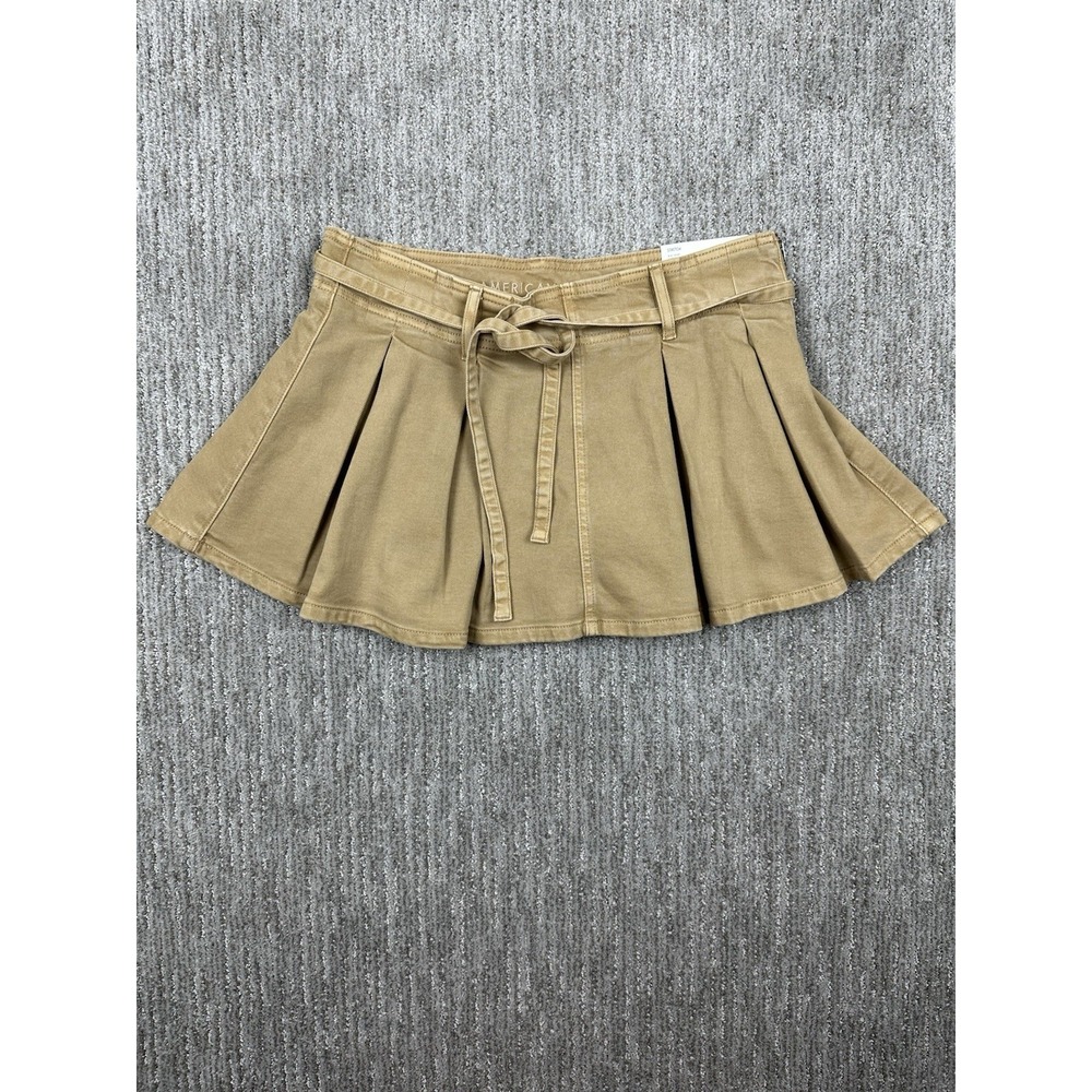 American Eagle Micro Mini Ruffle Skork‎ Size 4 Beige Academia School Girl Preppy